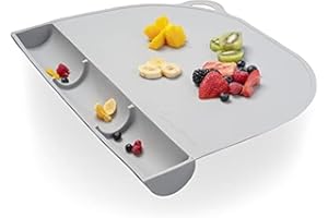 UpwardBaby Rectangular Silicone Toddler Placemat - Food-Catching Suction Table Mat, BPA-Free Baby-Led Weaning Supply, Easy-Clean Washable Mat, Gray