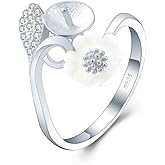 LGSY Sterling Silver CZ Daisy Flower Ring Mounting for Women, Adjustable Ring Fittings Accessories for Pearl Jewelry Making