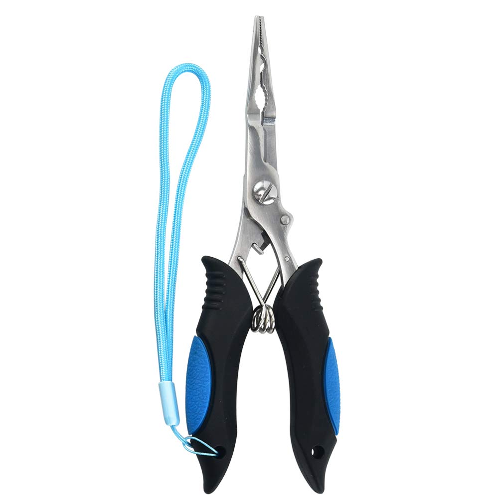 MILLION SOURCE 7'' Fishing Pliers Tool Hook Remover Stainless Steel Luya Fishing Pliers with Sheath and Lanyard Blue