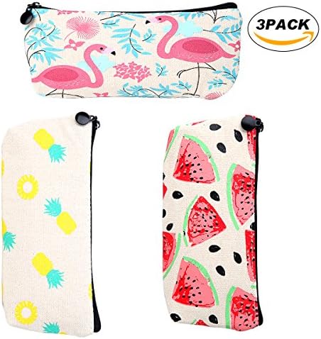 Large Capacity for Students Canvas Pencil Case Pen Bag Cute Stationary Pouch Cosmetic Makeup Box Coins Holder -3 Pack