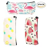 Large Capacity for Students Canvas Pencil Case Pen Bag Cute Stationary Pouch Cosmetic Makeup Box Coins Holder -3 Pack
