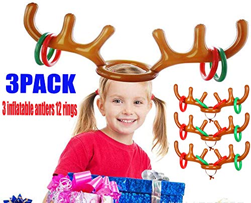 FEINASU Inflatable Reindeer, Inflatable Reindeer Antler Ring Toss Game for Christmas Party 3 Pack - Thumbnail 6