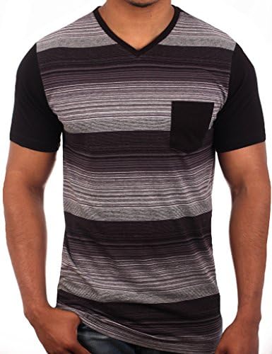 Modern Culture Men's Wings V-Neck T-Shirt With Yarn Dye Stripe and Contrast Sleeves, Black, Medium