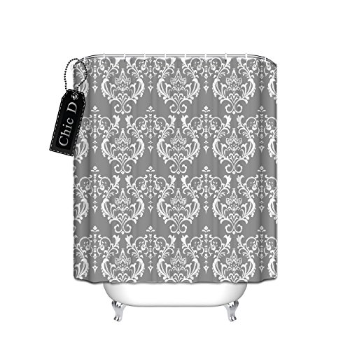 Grey Damask Shower Curtain Bathroom Small Stall Size 48 X 72 Inch