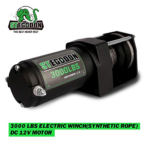 STEGODON 3000 lb. Load Capacity Electric Winch,12V Synthetic Rope Winch with Wireless Handheld Remote and Wired Handle,Waterproof IP67 Electric Winch with Hawse Fairlead(All Black) - Image 3