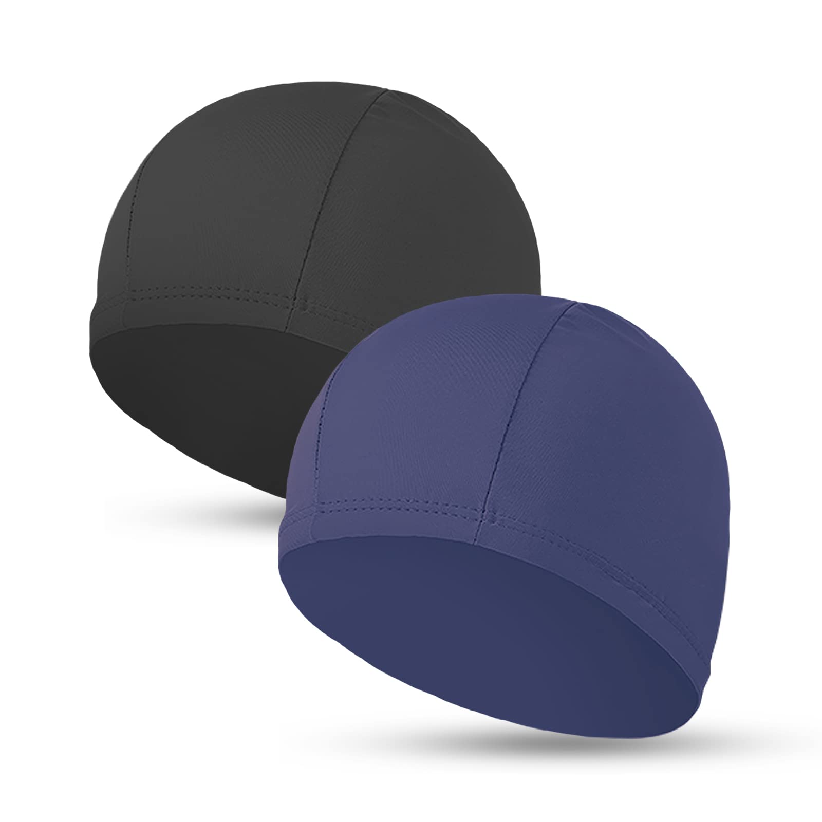 Photo 1 of 2pcs Cloth Swim Caps for Both Women & Men & Kids Fabric Durable Non-Waterproof Elastic Swimming Pool Cap Bathing Cap for Long and Short Hair (Black&Dark Blue)