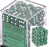 Chessex Opaque 12mm d6 Green w/White Dice Block 36