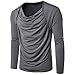 Cottory Men's Pure Colour Hipster Hiphop Holes Design Hem Heaps Collar Long Sleeve T-shirt