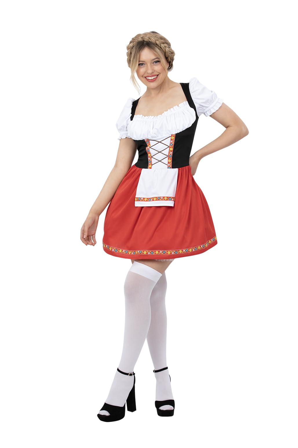 Smiffys Women's Bavarian Oktoberfest Costume – German Dirndl Fancy Dress Outfit for Beer Festival, Carnival, Stag & Hen Party – Alpine Dress – Medium