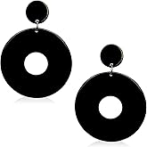 KVANU Unique Minimalist 80s 90s Boho Black White Huge Acrylic Hollow Round Dangle Drop Earrings Hypoallergenic Resin Geometric Stud Earrings for Women Summer Holiday Party Jewelry (Black)