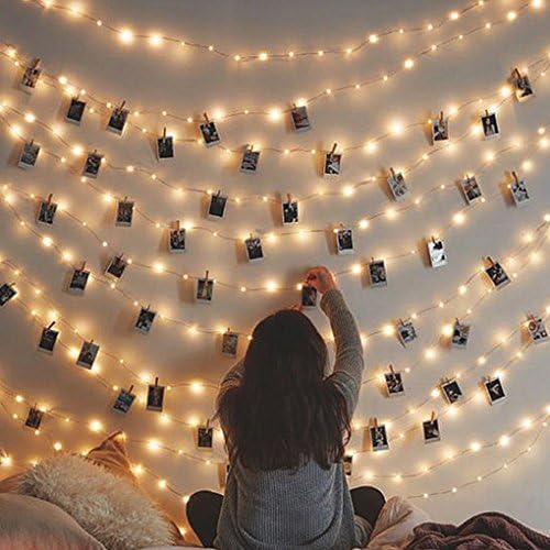 Photo Clips Lights, Fairy Window Curtain Wall LED String Lights for Hanging Artwork Photos Memos and Paintings, for Bedroom, Dorm, Home Décor, Battery Operated (Warm White) (40 Clips)