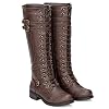 ILLUDE-Womens-Knee-High-Lace-Up-Buckle-Military-Combat-Boots