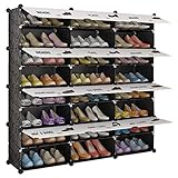 KOUSI Portable Shoe Rack Organizer 48 Pair Tower Shelf Storage Cabinet Stand Expandable for Heels, Boots, Slippers， 8 Tier Black