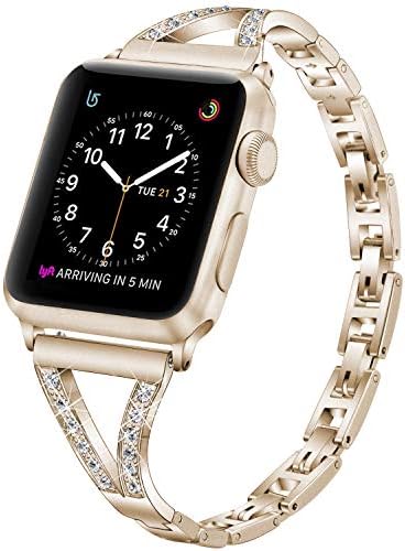 PUGO TOP Strap Replacement for Apple Watch Series 4 Series 3 Series 2 Series 1,Adjustable Bling Metal Band with Rhinestones for Apple Watch 42mm/44mm,Royal Gold