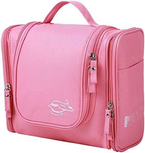 NORDSHIELD Waterproof Hanging Toiletry Bag Travel Toiletries Kit for Women Men - Portable Cosmetic Organizer Bag Shaving Case with Mesh Pockets & Sturdy Hook (Pink)