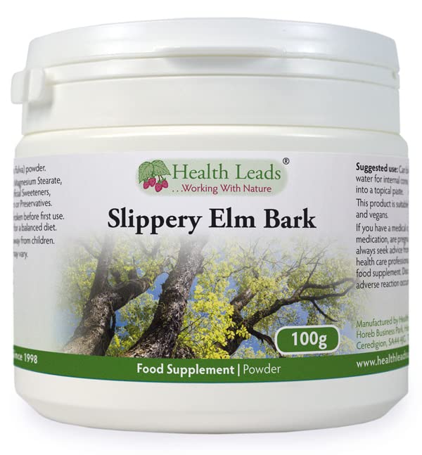 Health Leads UK Slippery Elm Powder 100g, Vegan, 100% Natural, Non-GMO & No Nasties, Made in Wales