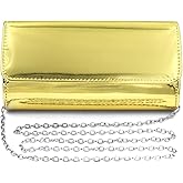 JRNDNIUO Silver Metallic Purse Flap Dazzling Small Clutch Bag Evening Bag With Detachable Chain