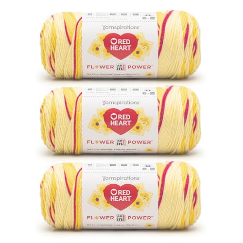 Red Heart All in ONE Flower Power Dilly Daylily Yarn - 3 Pack of 8.8oz/250g - 100% Acrylic - #4 Worsted (Medium) - 440 Yards - Knitting/Crochet