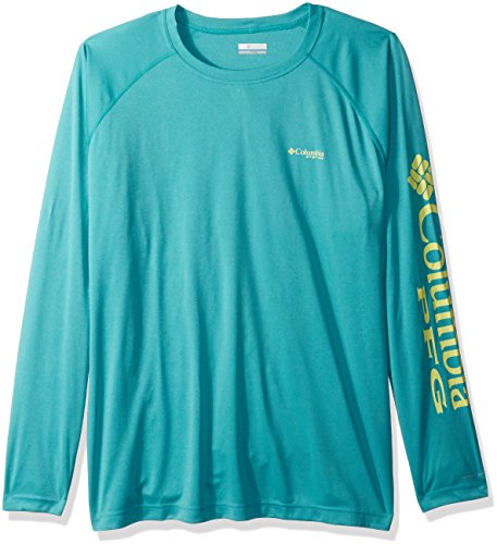 Columbia Men's Terminal Tackle Heather Long Sleeve Big Shirt, Miami Heather/Neon Light Logo, 2X