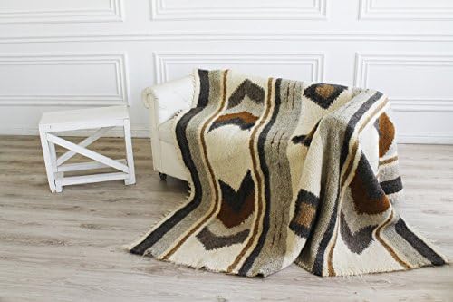 Moroccan beige Wool Throw Blanket, Plaid for living room, sofa bedspread, Thick weighted Cover Pattern Geometric Plaid, Heavy Bed Coverlet, Handmade Kilim fluffy cover, Aztec modern flokati wool