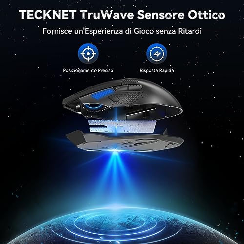 TECKNET Wireless Gaming Mouse, 2.4GHz Wireless Gaming Mouse with 8 Buttons, 4800 DPI, Ergonomic Gaming Mouse with Nano Receiver for PC/Mac/Laptop, Black