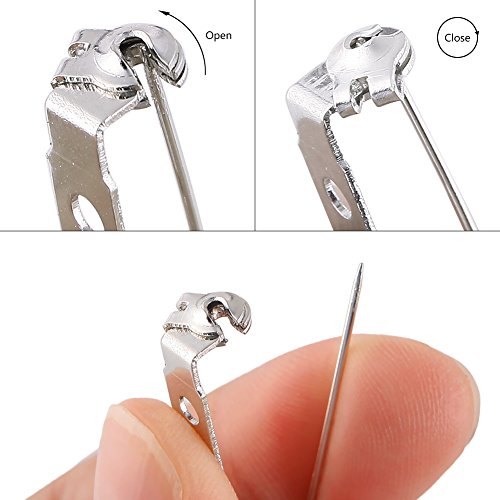 KeyZone 100 Pieces Silver Tone 0.75 Inch Locking Pin Backs Clasp Brooch for Badge Crafts, Jewelry Crafting - Thumbnail 4