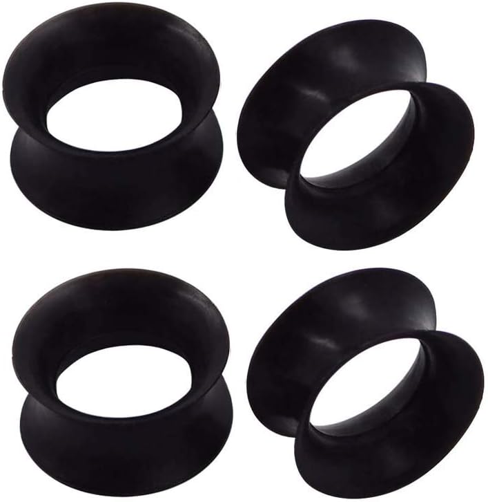 Qmcandy 1/2/9 Pairs Black Thin Silicone Flexible Ear Skin Hollow Tunnels Plugs Earlets Piercing 8g-1 in