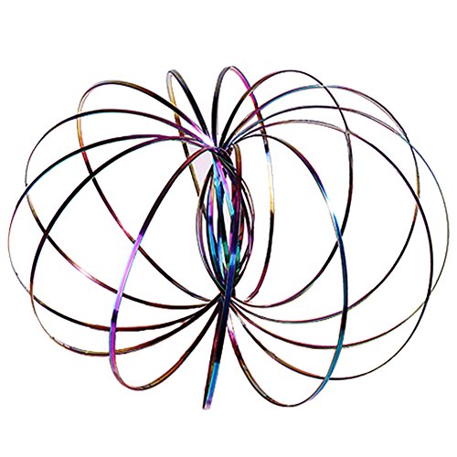 El-fmly Kinetic Rings: Flow Toy, Fidget Slinky, Stainless Steel Springs, 3D Sculpture Magic Game Toy for Kids Adult (5 Inches Rainbow Flow Ring)