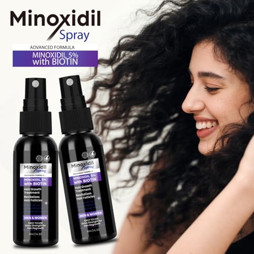 Minoxidil 5% for Men Women, 2 pcs 30ml Minoxidil for Women Hair Growth, Minoxidil for Men Hair and Beard Growth Spray, with Biotin and Minoxidil Extract Serum for Hair Loss and Thinning