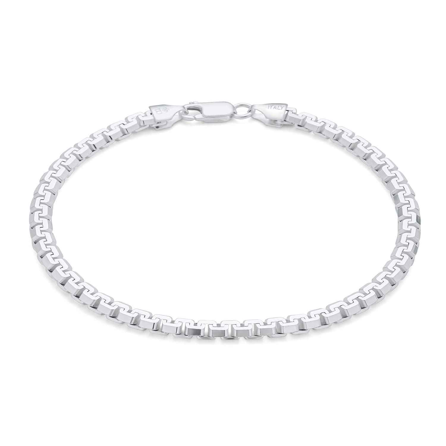 Bling Jewelry Men's Unisex Solid Heavy Strong Franco Square Link Chain Bracelet For Men Teen 220 Gauge .925 Sterling Silver Made In Italy 8.5 Inch