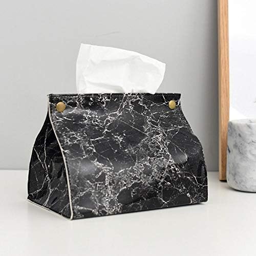 WXLAA Tissue Box PU Leather Nordic Marble Pattern Home Snap Closure Minimalist Tissue Holder Cover Black
