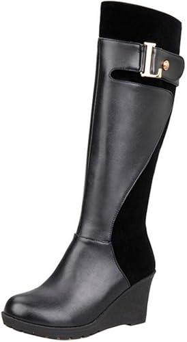 wedge black knee high boots