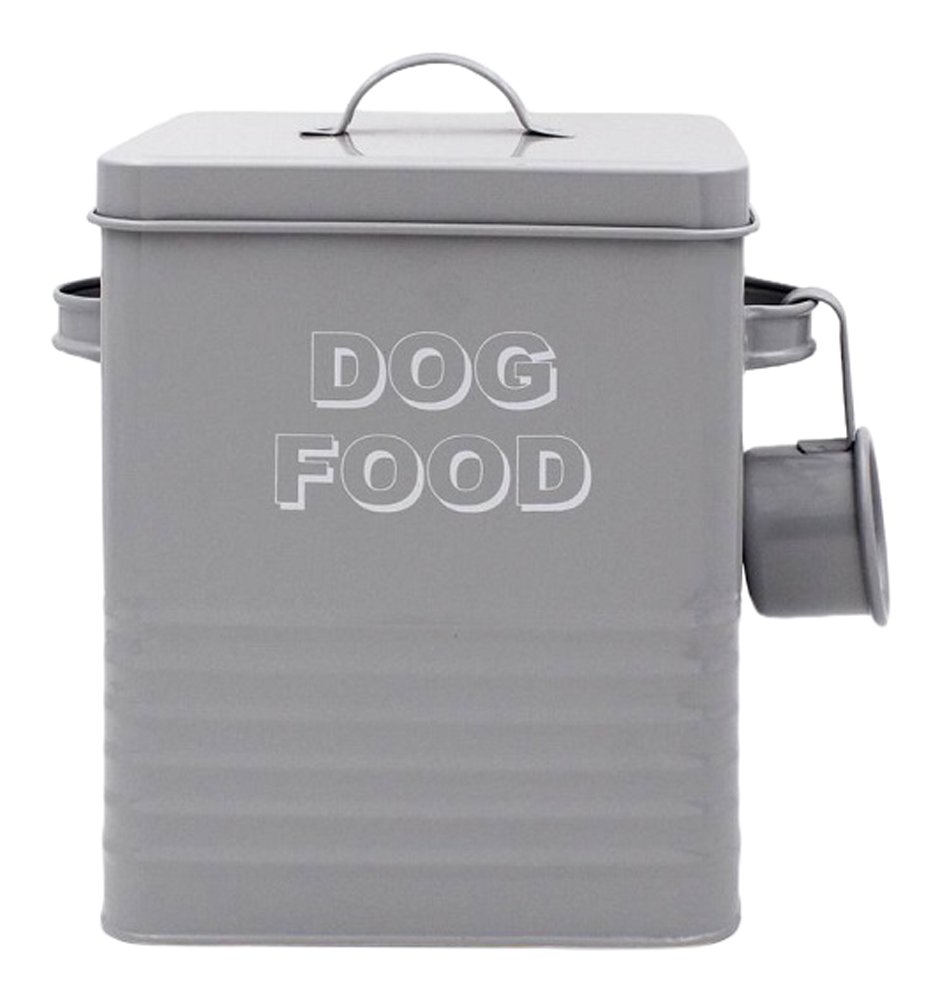 Lesser & Pavey New Sweet Home Dog Food tin with Scoop, Metal, Grey, 18