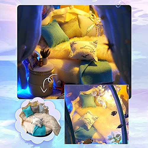 GuDoQi DIY Miniature Dollhouse Kit, Miniature House Kit 1:24 Scale,Tiny House kit with Furniture, Great Gift for Birthday Easter Day, Sweet Home of Mermaid Princess