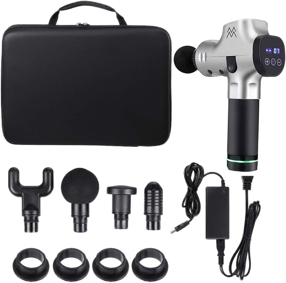 Strong Massage Gun, Cordless Handheld Deep Tissue Muscle Massage Gun 20 Adjustable Speed with 4 Heads, Professional Personal Portable Massage Device for Muscle Tension Relieves,Silver
