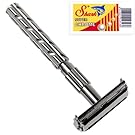 Parker 22R - Long Handle Butterfly Open Double Edge Safety Razor & 5 Premium Blades