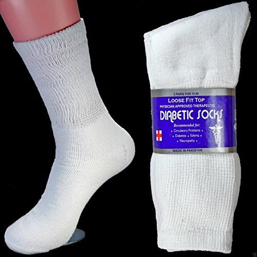 6 Pairs Men’s Physician Approved Therapeutic Diabetic Compression socks Size 10-13 (White)