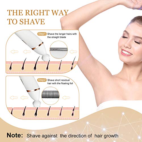 AUCEE Electric Razor for Women, Wet & Dry Rechargeable Cordless Bikini Trimmer for Women Painless Womans Electric Shaver Body Hair Remover for Legs, Underarms with LED Battery Life Display