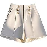 Floerns Women's Dressy Summer Button Front Shorts Elegant Pleated High Waisted Straight Leg Work Shorts