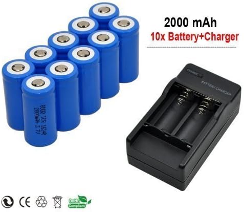 Ponnky 10x 2000mah 3.7v Cr123a 16340 Li-ion Rechargeable Battery +Charge