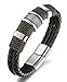 FIBO STEEL Stainless Steel Braided Leather Bracelet for Men Cuff Bracelet 8.5 inches Brown
