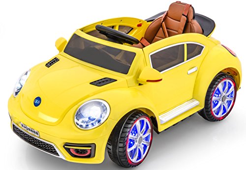 LED Wheels Edition Beetle Style Battery Operated Ride on Toy Car with Remote Control/ Opening doors/Functioning Lights/ Mp3