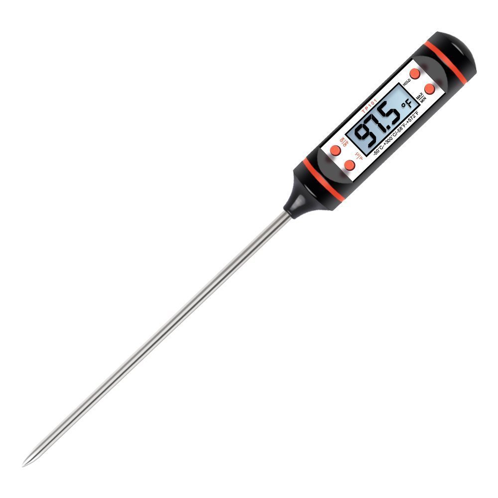 TAFOND Instant Read Digital Cooking Meat Thermometer for Food, Meat, Candy and Bath Water with Long Probe, LCD Screen, Anti-Corrosion,Black