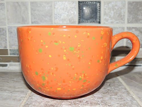 Coffee mug, Large, cappacinno. Unique Vibrant orange with multi colored speckeled glaze, handmade ceramic. Measures 5 1/2 across by 4 inches tall
