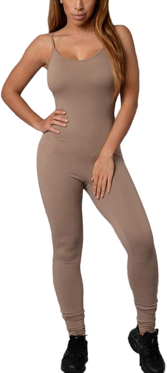 Women’s Spaghetti Strap One Piece Romper Sleeveless Tank Long Pants Leggings Bodycon Tight