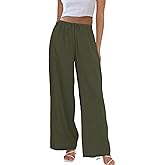 Duyang Womens Cotton Linen Palazzo Pants Drawstring Elastic Waist Casual Wide Leg Trousers with Pockets