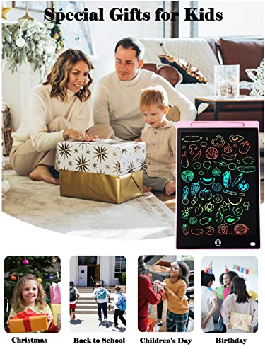 12 inch Writing Tablet, Colorful LCD Doodle Boards Drawing Tablet, Learning Art Creation Toys, Gifts for Kids Boys and Girls(Pink)