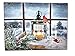 BANBERRY DESIGNS Christmas Candle Lantern & Cardinals LED Canvas Print - Snowy Winter Pine Trees Window Scene - Lighted Picture - Wall Art with Battery Operated Lights