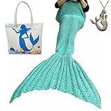 URSKY Crochet Knitted Sofa Living Room Mermaid Tail Blanket, Cozy and Soft All Season Mermaid Tail Pattern Throw Sleeping Bag For Adult, Teens and Child ,71