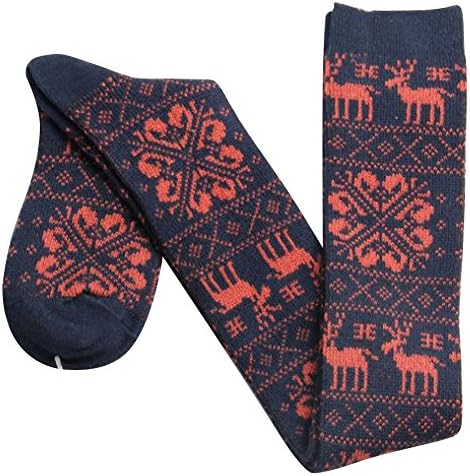 YOUR GALLERY Women's Cute Reindeer Snow Pattern Slim Over Knee Cotton Socks Navy